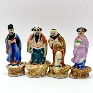 Vintage 1930s Chinese Porcelain Set of Four Immortals Figurines 2.5” Each
